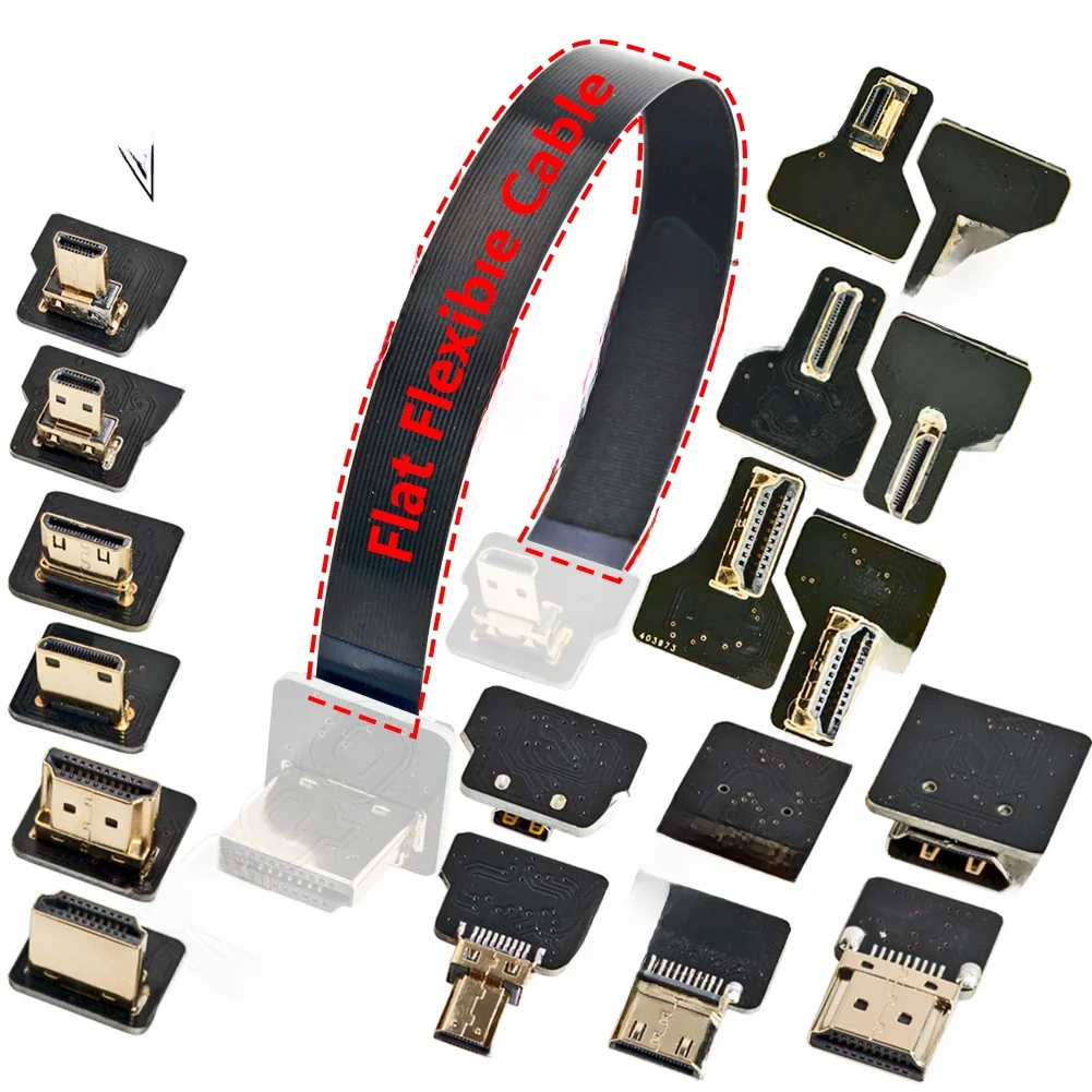 Wstążka FPV Złącze kompatybilne z HDMI Elastyczny płaski kabel Raspberry Pi 4 Micro HDMI na HDMI/Mini HDMI żeński 90 stopni FFC 20pin — zdjęcie 2