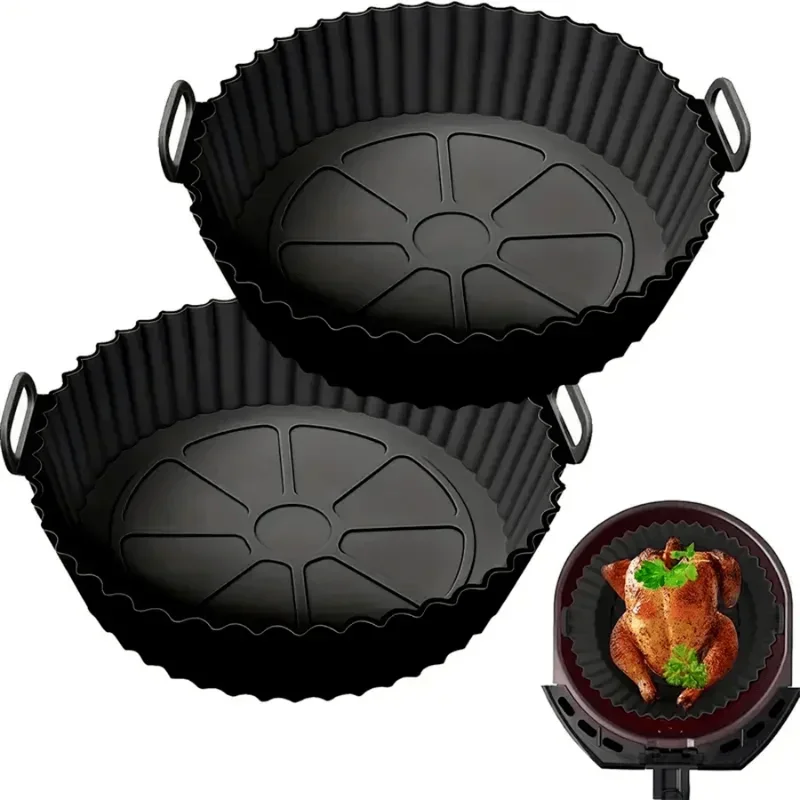 Pot de doublure en silicone pour friteuse à air, antiadhésif, panier, bol, réutilisable, escalade de cuisson, ustensiles de cuisine, poêle à pâtisserie, paquet de 1/2