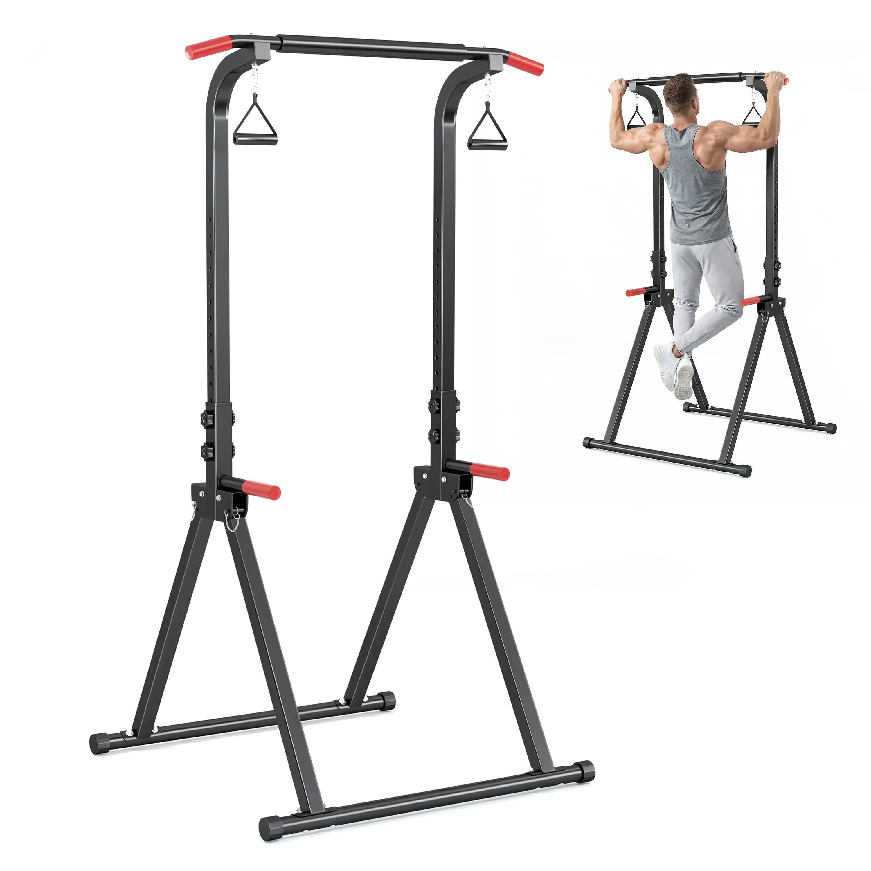 Barre de traction réglable 200kg, station fitness pliable multifonction avec bandes de résistance  pull-up entraînement de force