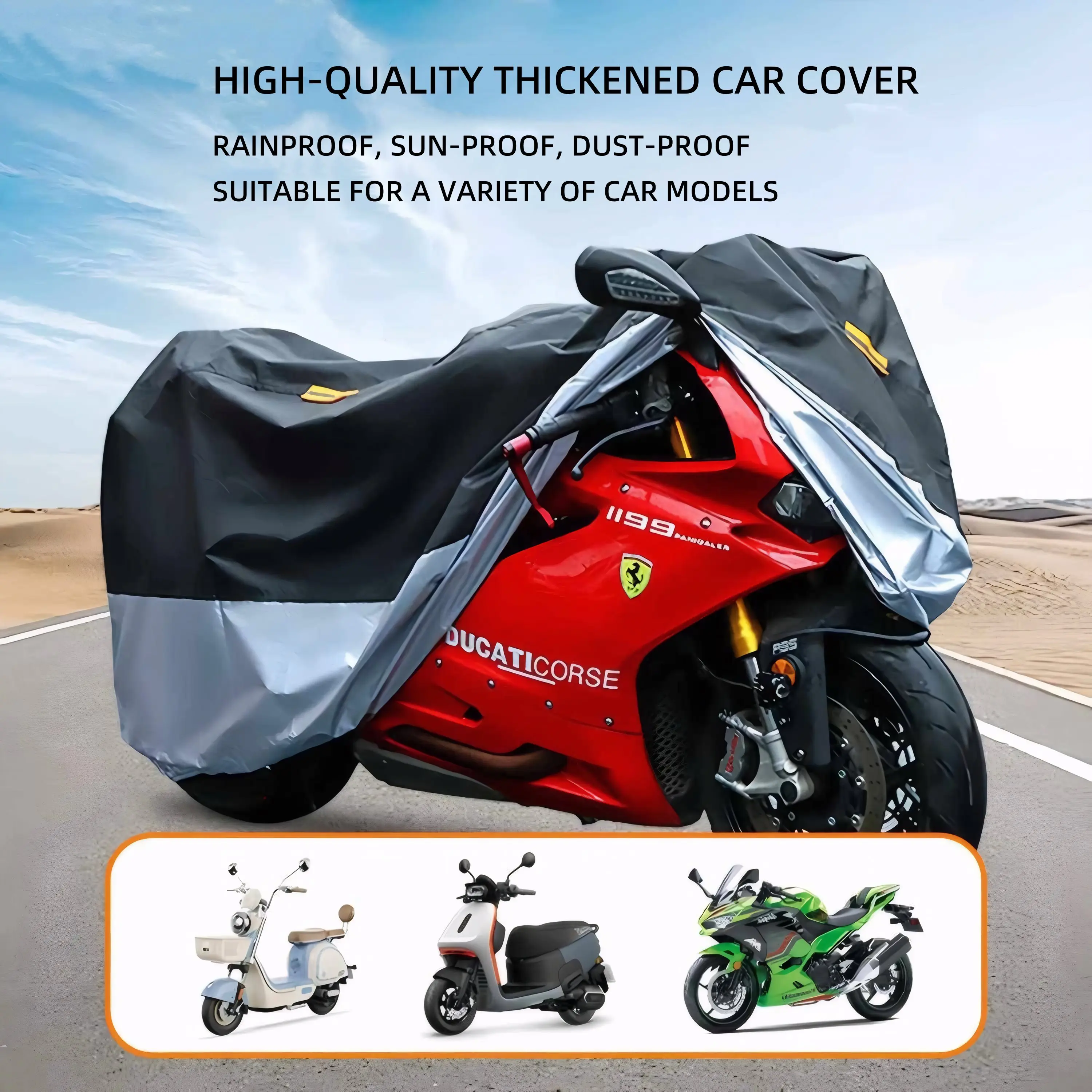 

Bike Cover for Motorcycle Waterproof Outdoor All Season with Night Reflective Lock Holes Sun protection Scooter Bicycle Cover