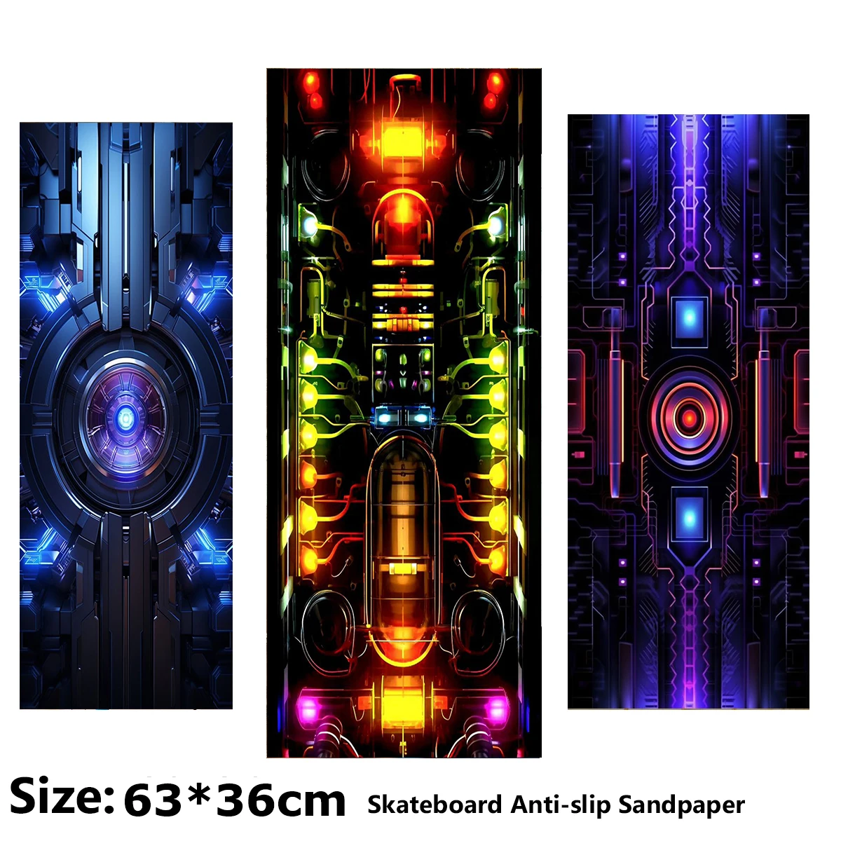 Creative Mecha Cool Patterns Electric Scooter Anti-slip Sticker Sandpaper Skateboard Grip Tape Sheet 63*36cm