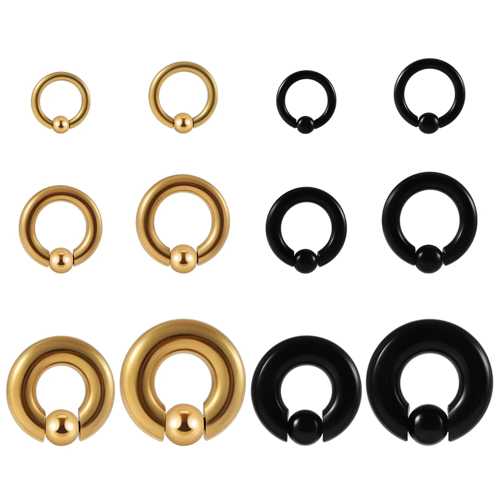 1PC Stainless Steel Large Size Captive Bead Ring Big Gauge Hoop Earrings Nose Ring Ear Weights Earring Piercing 8G-00G