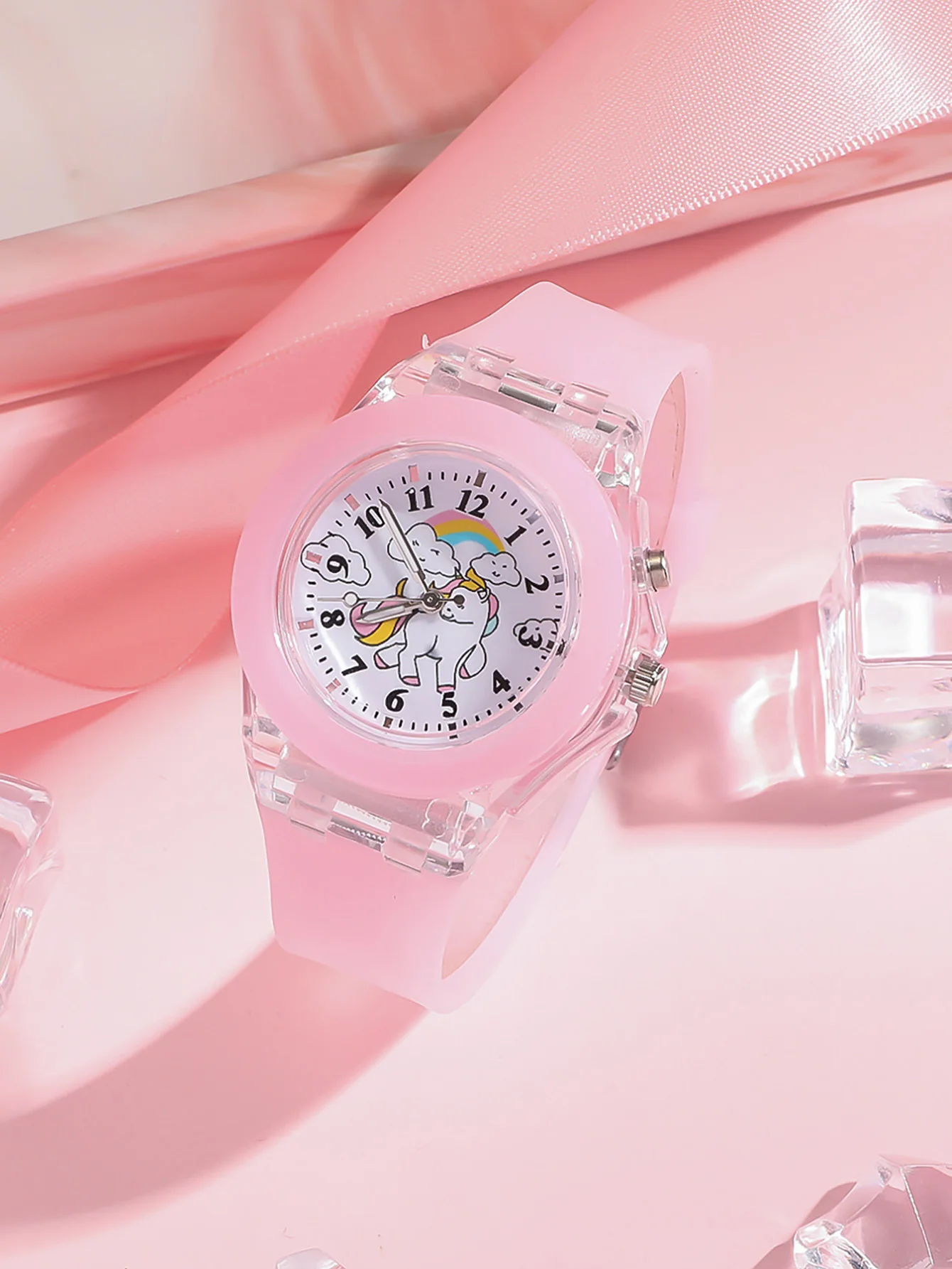 Modische Niedliche Kinder-Leuchtquarzuhr mit Pferdeanhänger-Armband im Einhorn-Design als Geschenk – Detail 11
