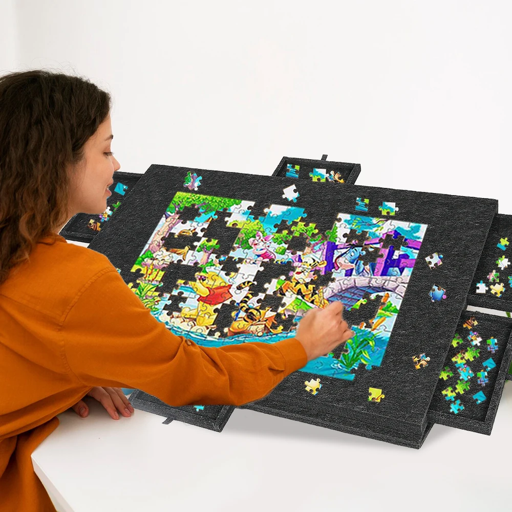 1000-teiliges, neigbares Puzzlebrett mit 6 Schubladen und 2-in-1-Design-Ständer sowie Schutzhülle, rutschfester und leichter Puzzletisch