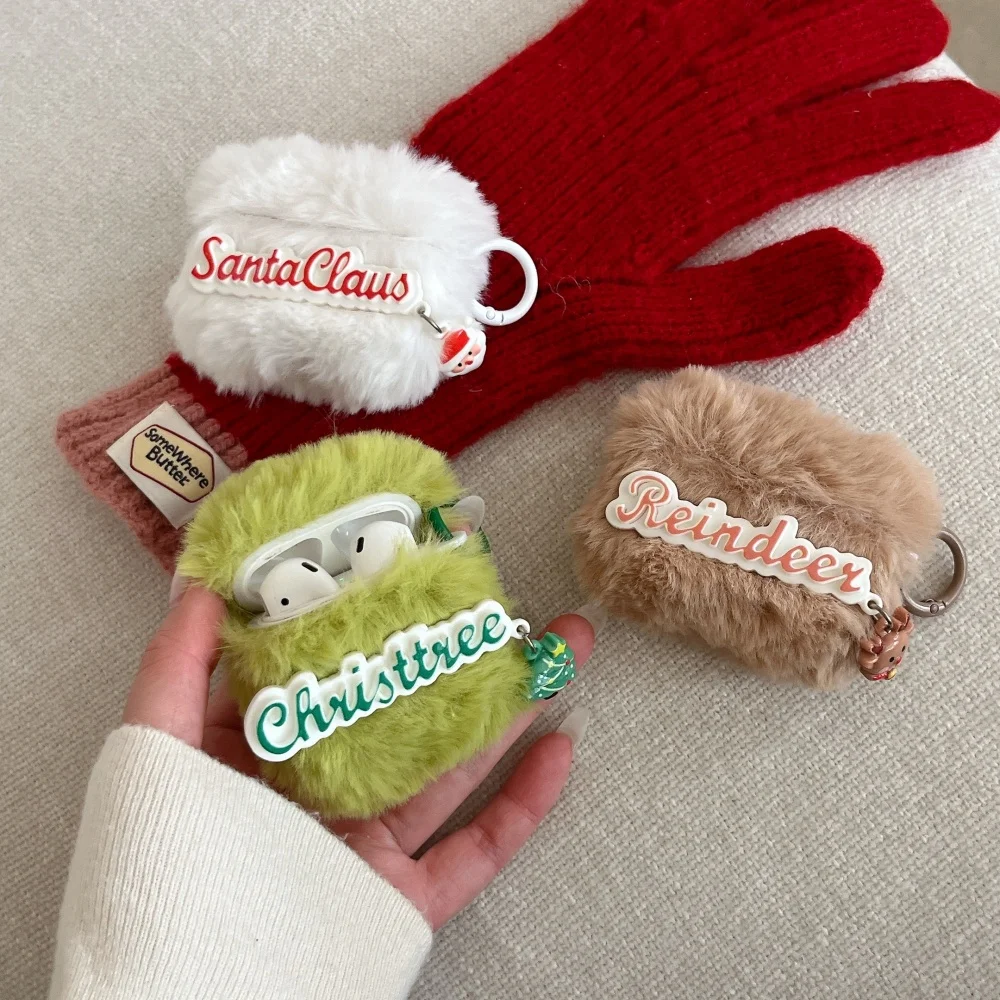 Plush Christmas English headphone protective case, suitable for AirPods4/3/2Pro/2/4,creative and fashionable new protective case