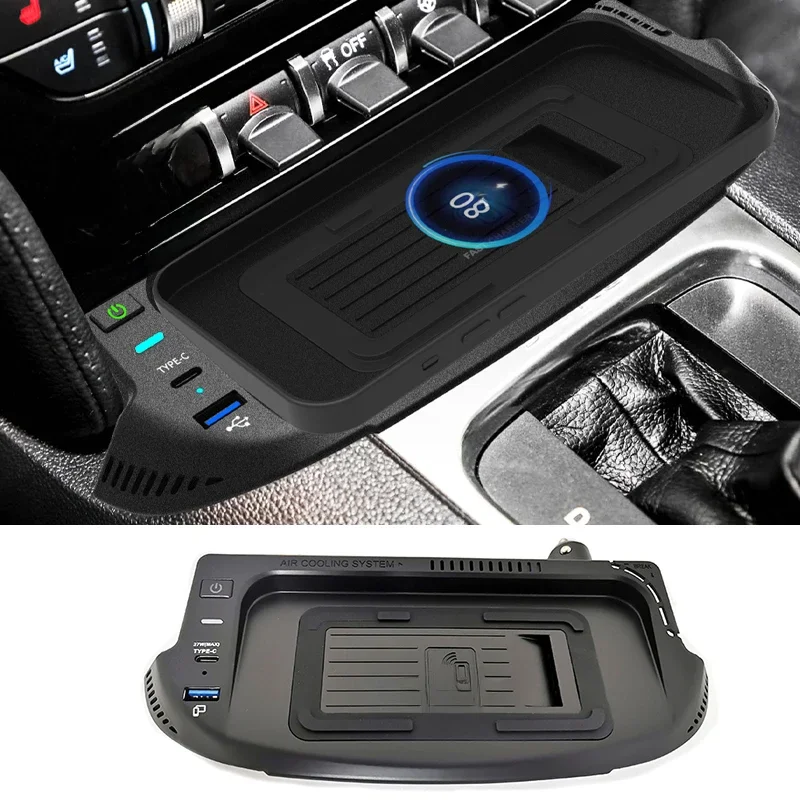 Für Ford Mustang 2015 2016 2017 2018 2019 2020 2021 15W Auto-Handy-Ladegerät, kabelloses Auto-Ladegerät, Ladepad, Ladehalterung