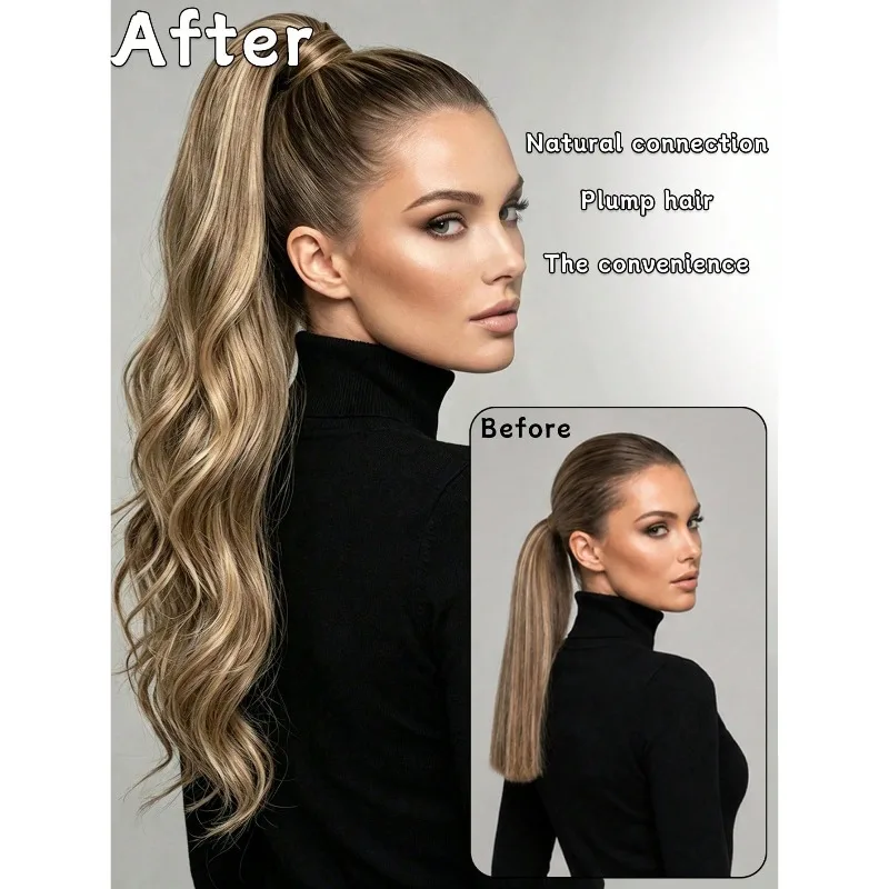 26 Inch Synthetic Self-Wrapping Twist Braid Ponytail Hair Extension with Long Wave Curly Hairpieces for Women Daily or Party Use