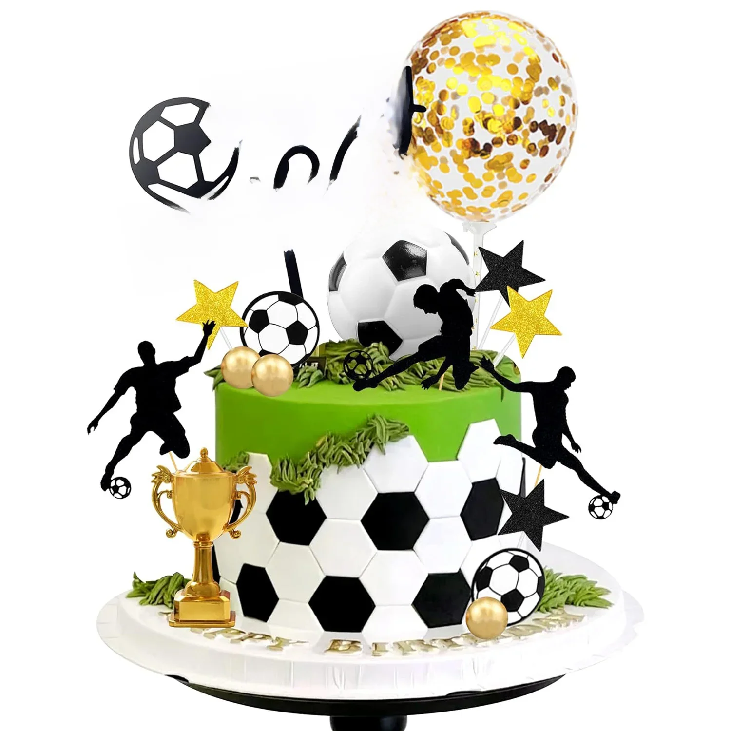 Décoration de gâteau de football, 28 pièces, décorations de gâteau de joueur de ballon de football pour fête d'anniversaire de football, fournitures de fête sportive