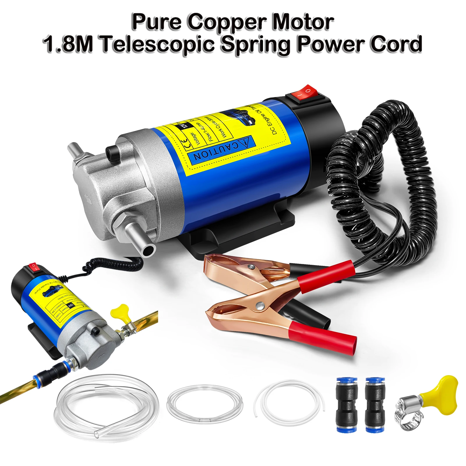 Tragbare 12-V-Ölpumpe 100 W, Diesel-/Kraftstoffabsaugpumpe – 1–3 l/min, 30-minuten-Betriebszyklus – für Motoröl, Diesel, Auto/Boot/Wohnmobil