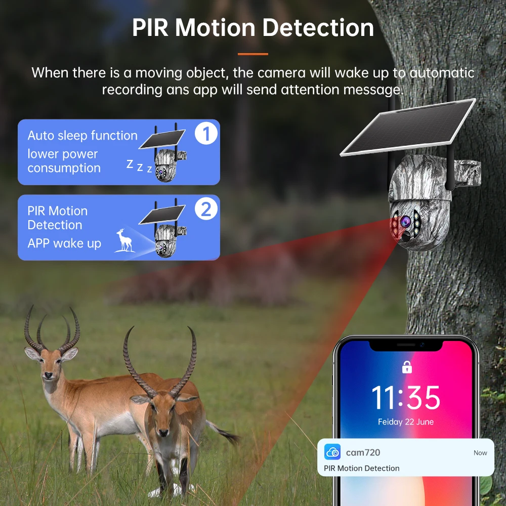 JOOAN 5MP Solar Security Camera Wireless Outdoor 4G SIM Human/Animal Detection Night Vison Wildlife Camera CCTV Battery Camera