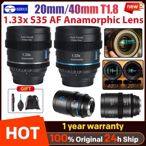 Sirui 20mm 40mm T1.8 new 1.33x S35 AF Anamorphic Lens (for For Sony E for Nikon z for Fuji X F Marco 4/3 Cine lens zoom blue℡fla