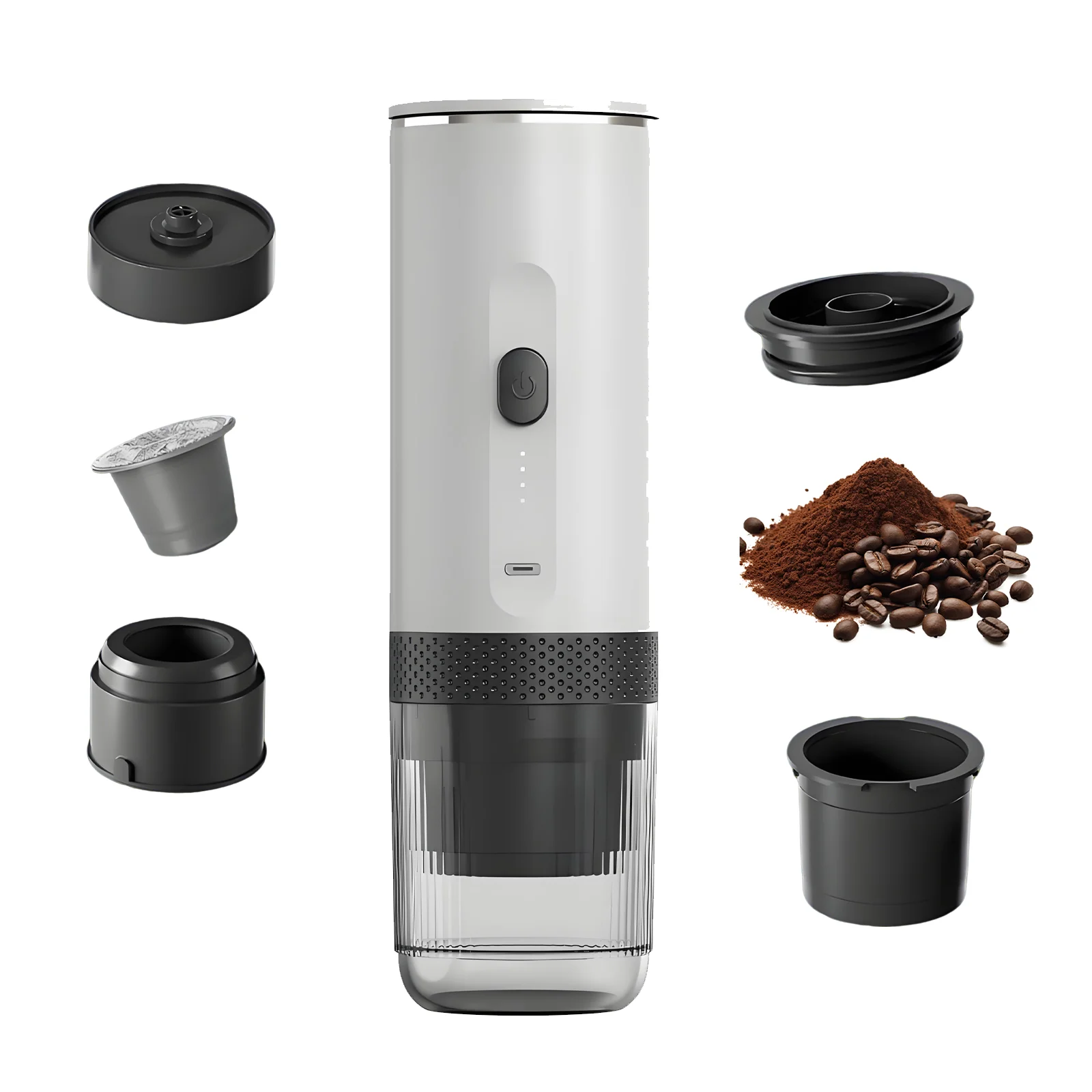 Machine à café expresso portable sans fil à capsules, pression de pompe 20 bars, auto-chauffante, batterie 7500 mAh, 2-en-1 pour capsules Nespresso et café en poudre, 11,1 V, pour voiture et extérieur
