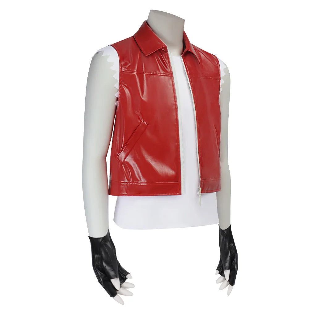 KOF Terry Cosplay Costume Terry Tenue Avec Casquette Fatal Fury Gilet Cuir Rouge Avec Etoile Costume Cosplay Homme
