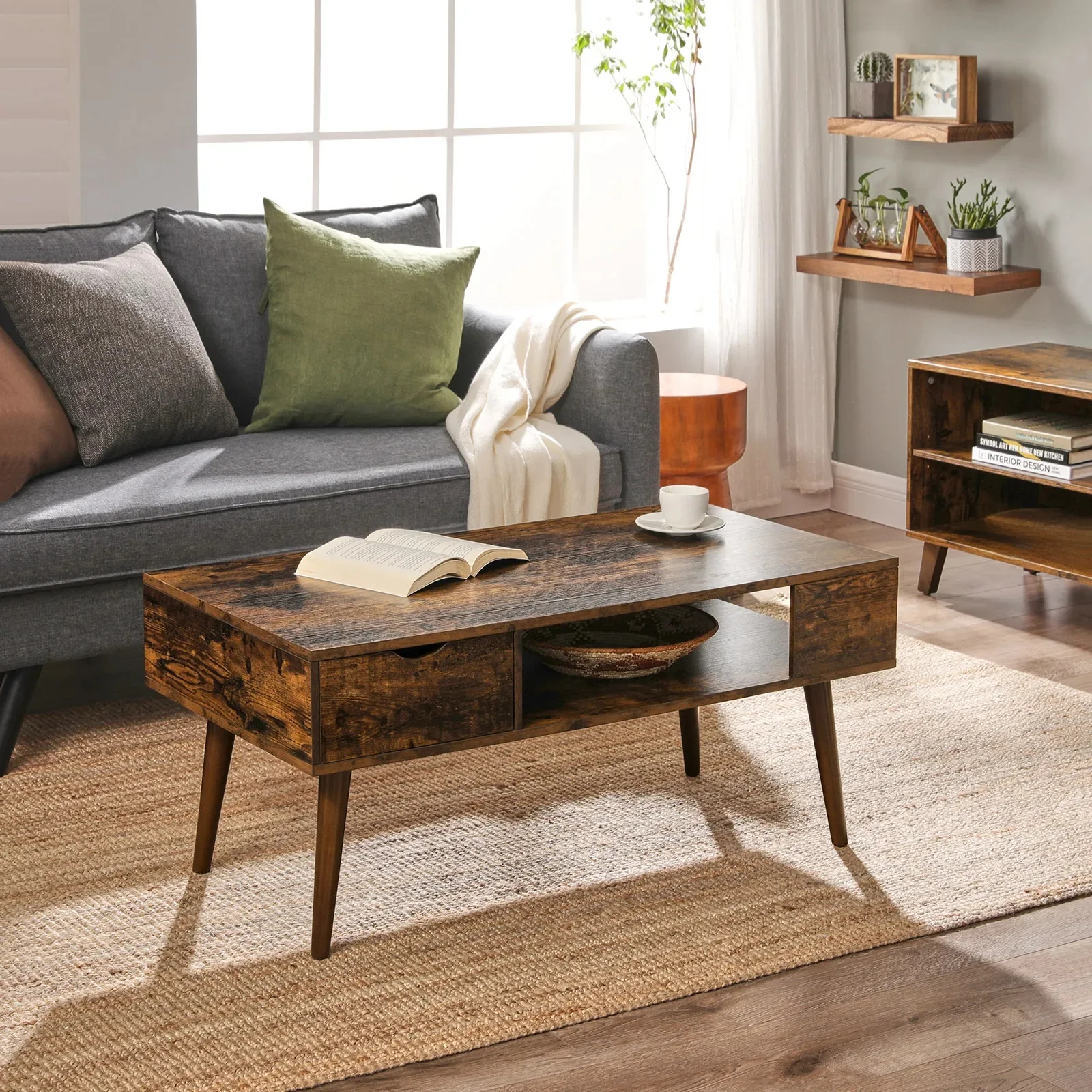 VASAGLE salontafel, met opbergruimte, lade, open vak, voor woonkamer, eetkamer, 100x50x45 cm - afbeelding 2