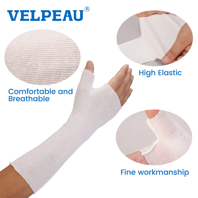 VELPEAU Wrist Liner Stockinette Elastic for Skin Protection and Reduce Friction Cotton Arm Sock Sleeve for Under Splint 10PCS