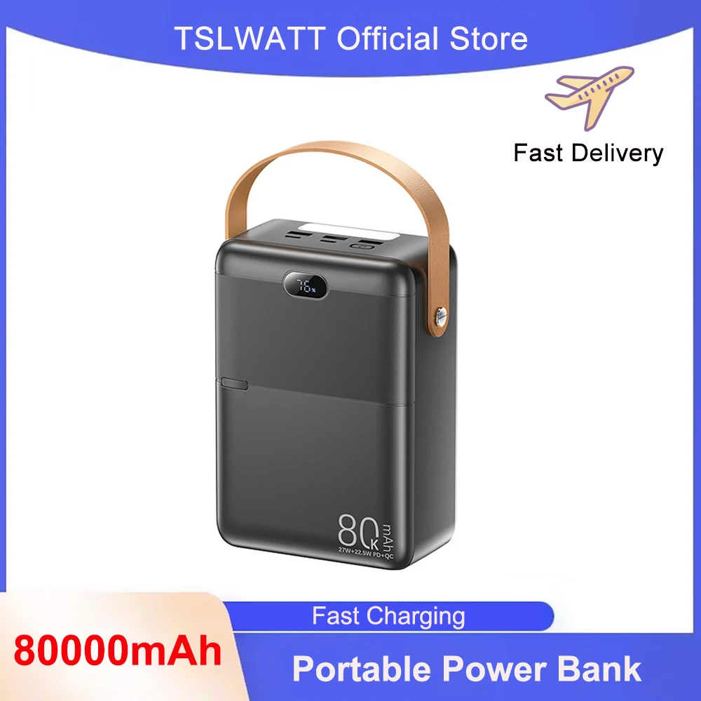 80000mAh Power Bank Outdoor External Battery Charger Portable Power Power Station 27W Fast Charging For Camping Phone Charging