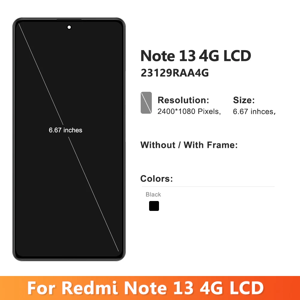 6.67\'\' For Xiaomi Redmi Note 13 4G LCD Display Touch Screen Digitizer Assembly For Redmi Note13 4G 23129RAA4G 23124RA7EO