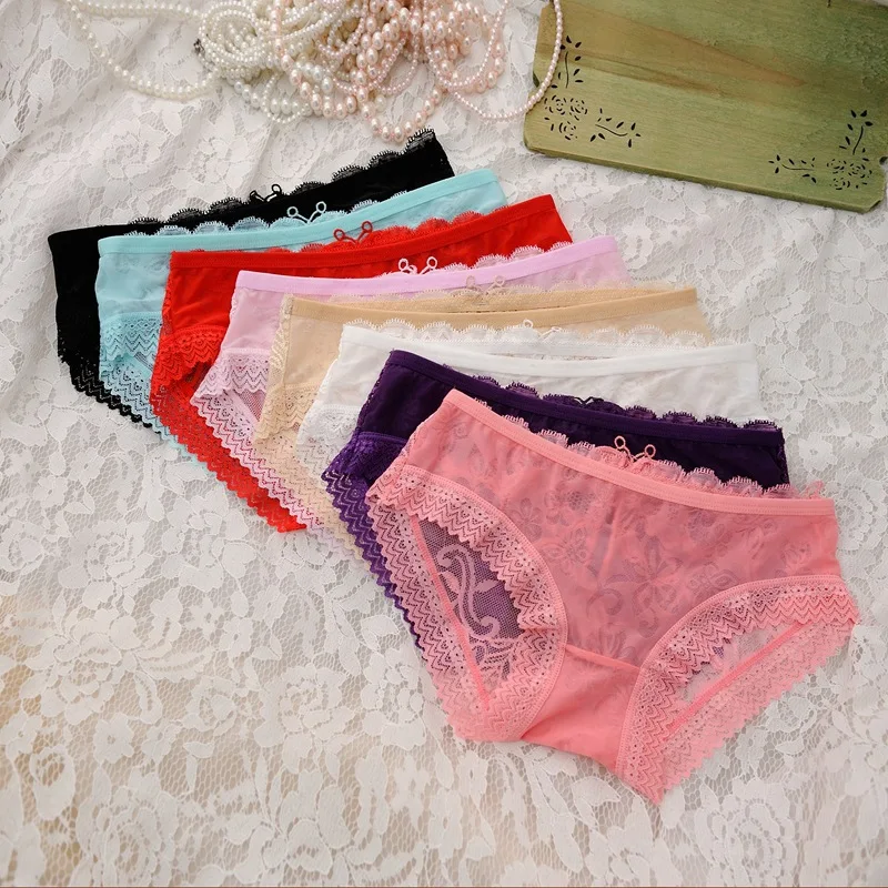 Sexy Lace Women's Panties Transparent Solid Lingerie Low Waist Female Briefs Hollow Out Breathable Seamless Underwear