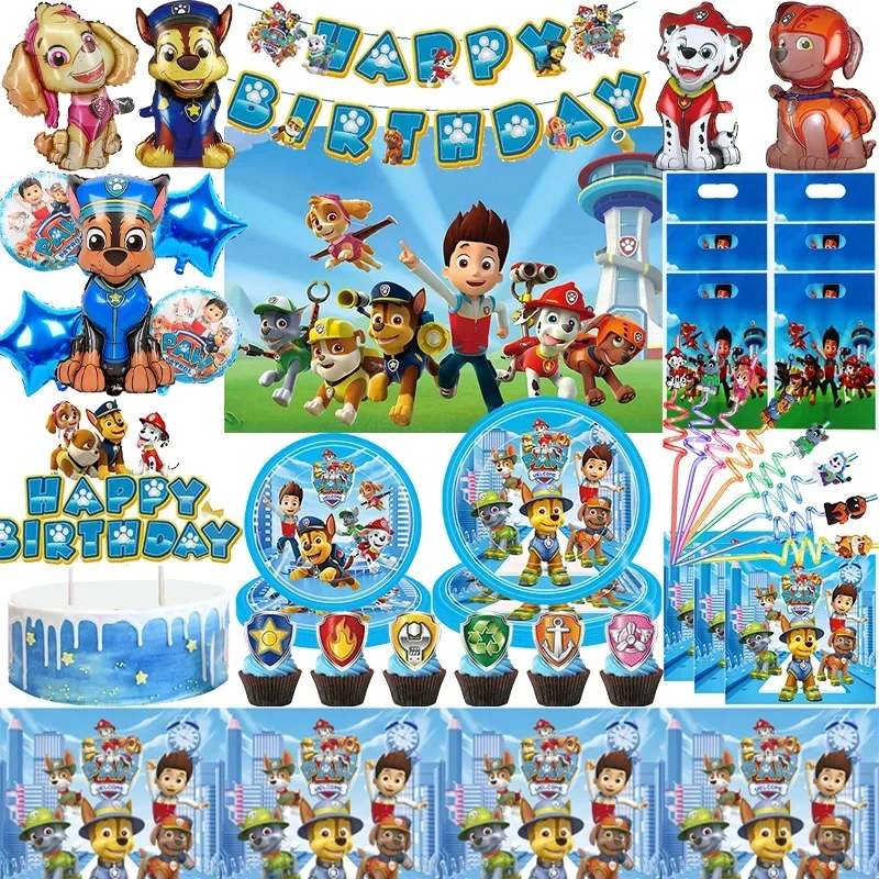 NEW Paw Patrol Birthday Supplies Favors Happy Birthday Paw Patrol Party Decoration Kit Ballon Plate Cup Gift Bag Sticker For Kid