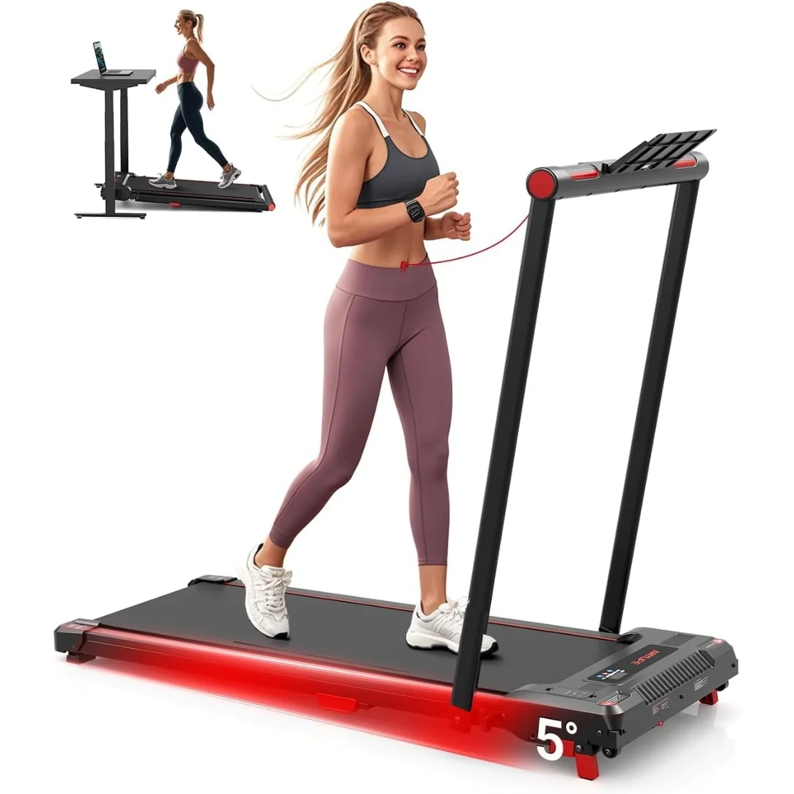 ANYLIFE 3 in 1 Under Desk Treadmill with 5° Incline, 2.5HP Quiet Walking Pad, 330LBS Capacity, Portable Folding Treadmill for Home and Office