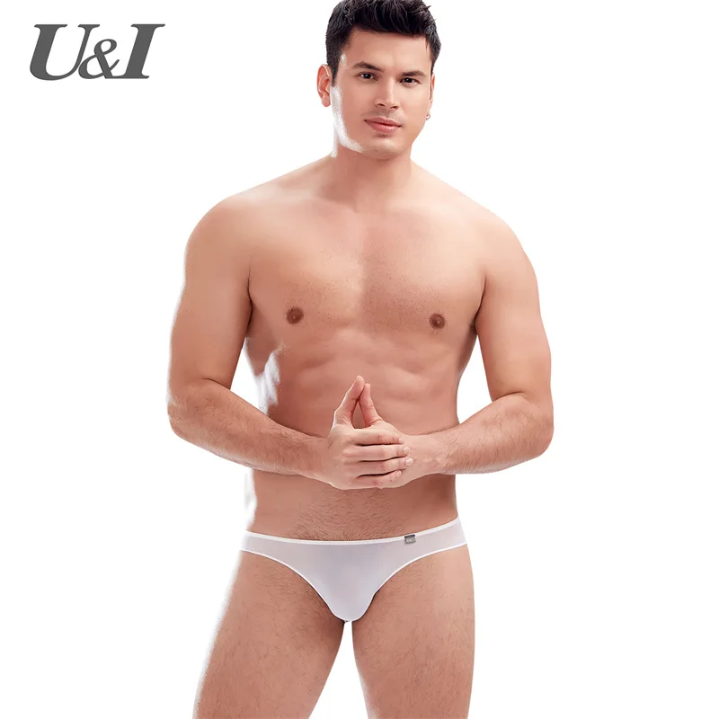 U&I briefs men's solid color ultra-thin high-elastic nylon transparent sexy one-piece seamless upper half hip
