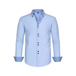 LH050 Four-sided stretch men's shirt polka dot color matching design double-breasted shirt men's clothing