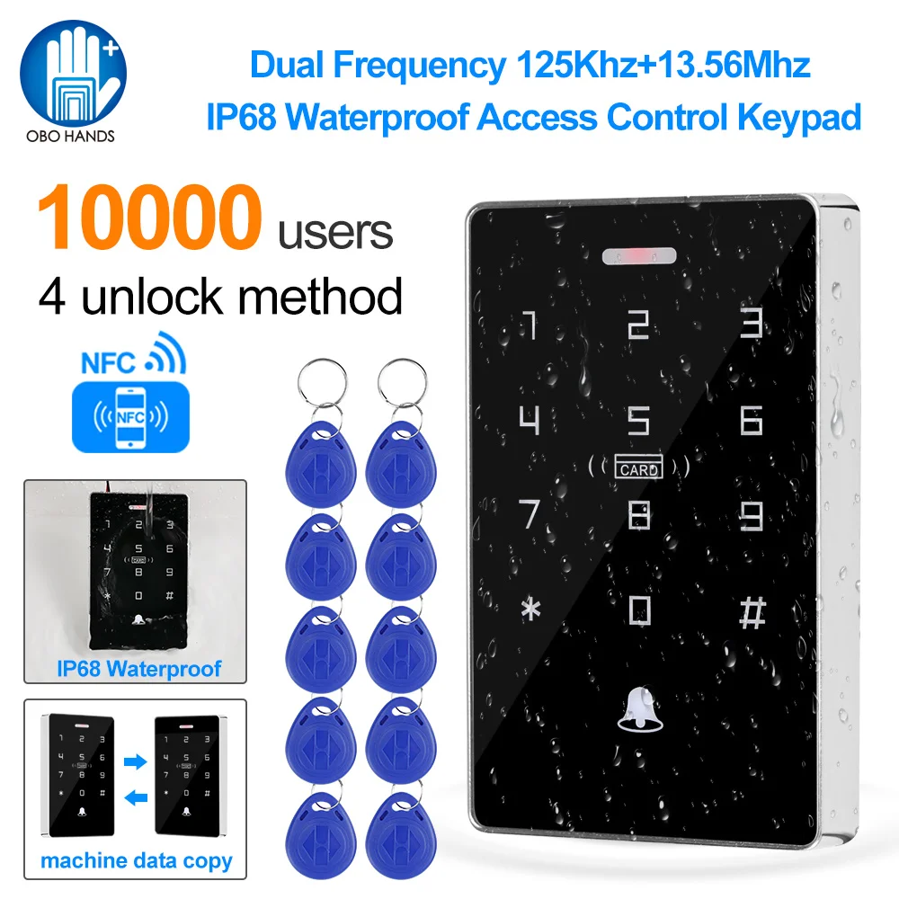 NFC Access Controller IP68 Waterproof Door Lock Keypad Dual Frequency 125KHz 13.56MHz with Wiegand Output for Outdoor Gate Entry