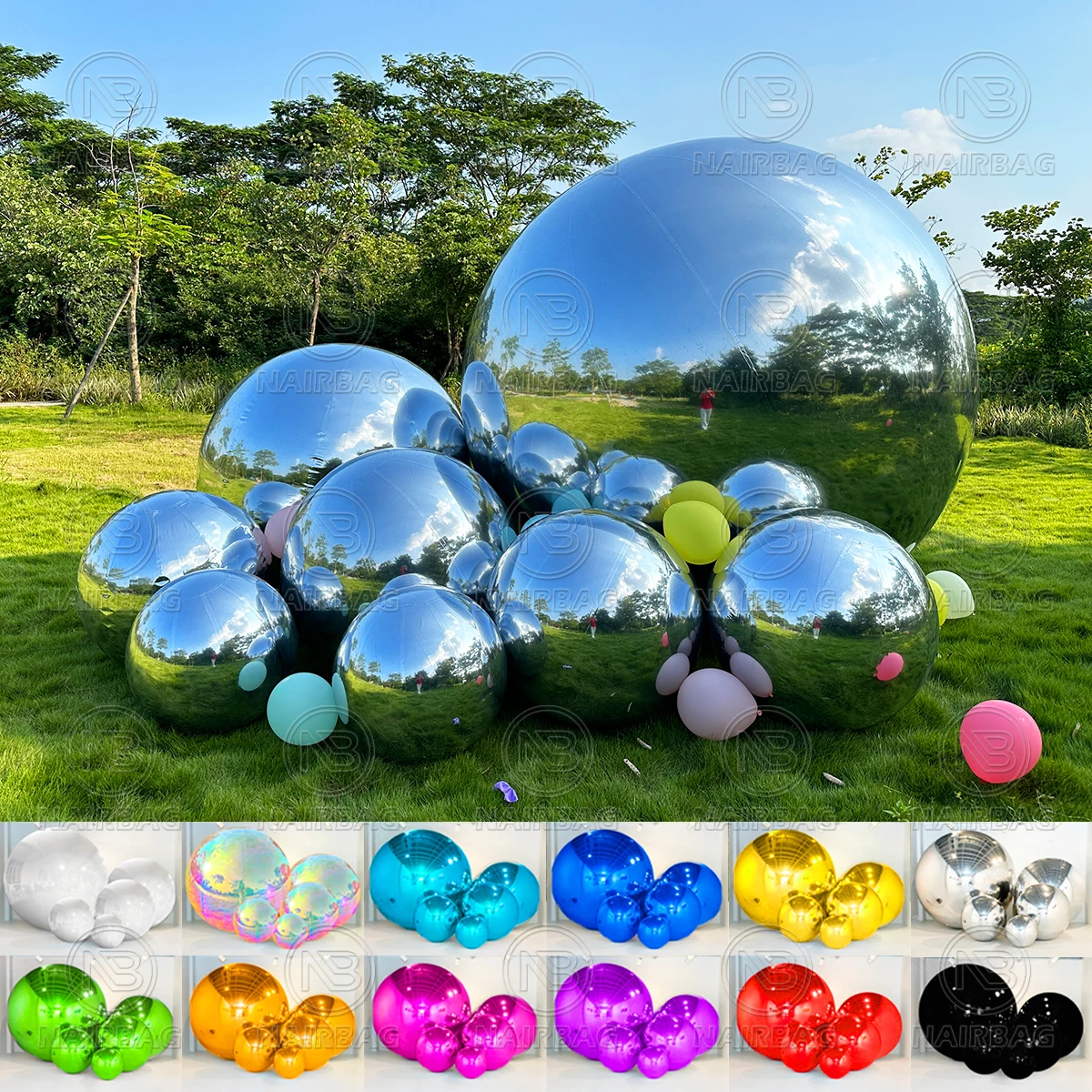 

Silver Mirror Ball Inflatable Big Shiny Balls Giant Disco Party Balloon Christmas Event Decor Reflective PVC Large Mirror Sphere