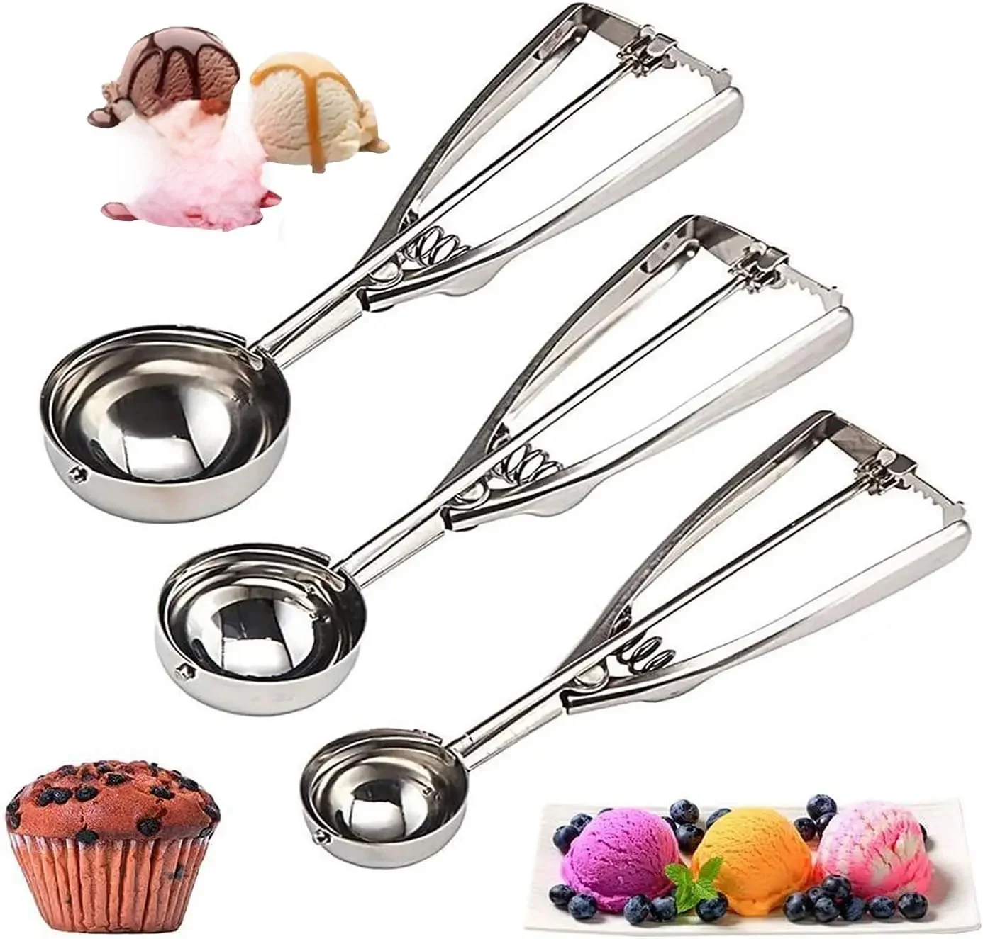 Cuillère à biscuits avec gâchette pour cuisine famille crème glacée biscuit Cupcake Muffin à base de viande cuillère à crème glacée en acier inoxydable