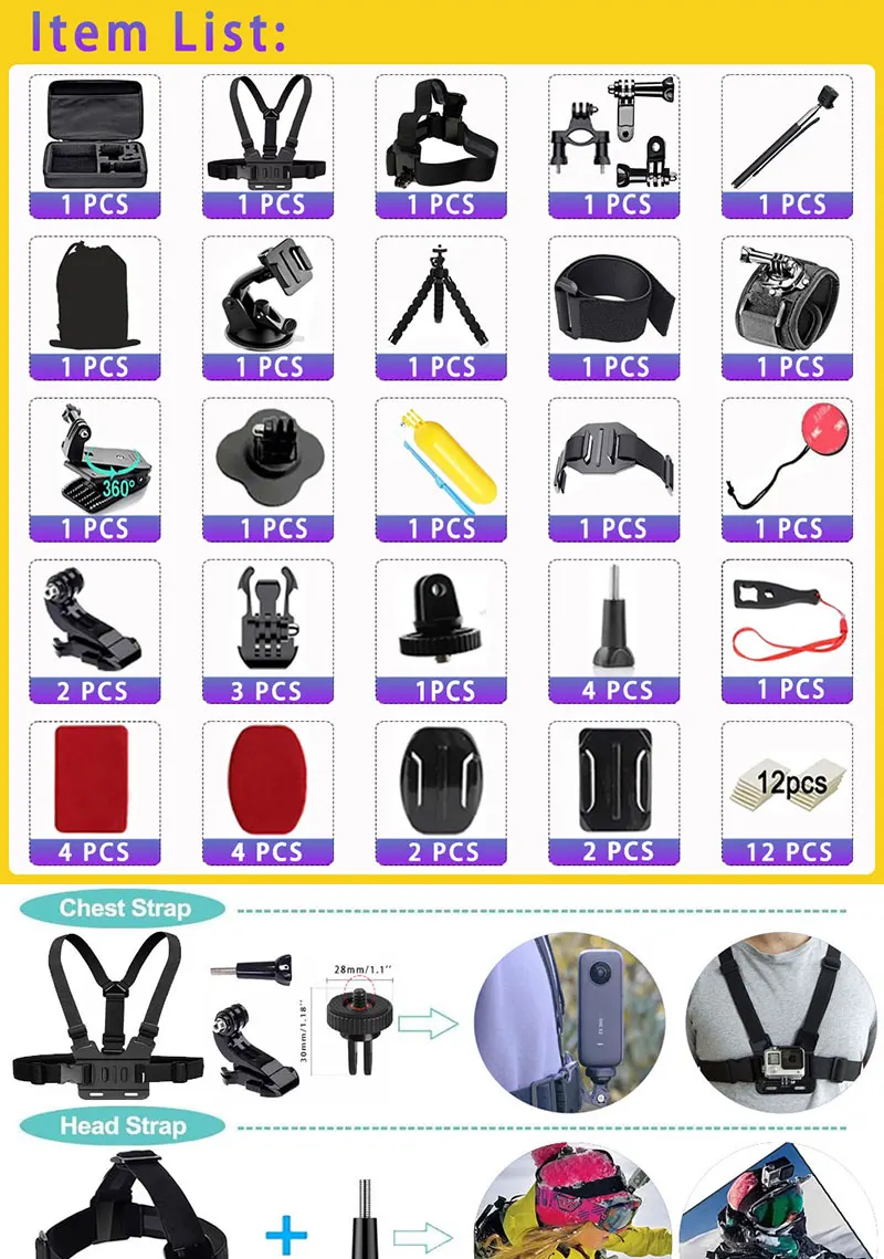 50-in-1 Action-Kamera Zubehör-Set für DJI Osmo Action 5 Pro 4/3 GoPro Hero 13 12 11/10 Insta360 AKASO Yi Sjcam Action-Kamera – Detail 1