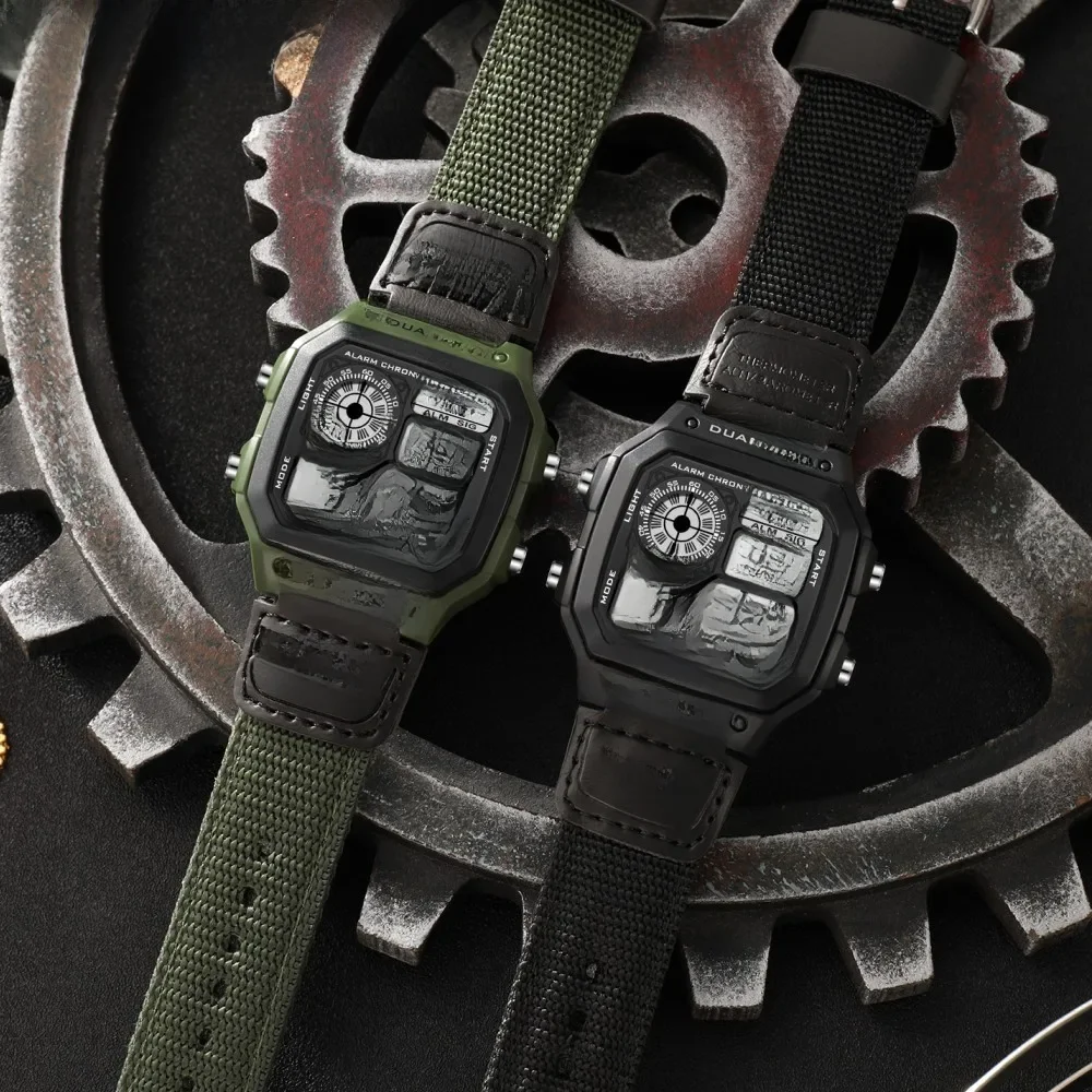 Synoke Outdoor wojskowy zegarek cyfrowy dla mężczyzn moda Retro nylonowy pasek płócienny sportowy wodoodporny zegarek wielofunkcyjny świecący — zdjęcie 2