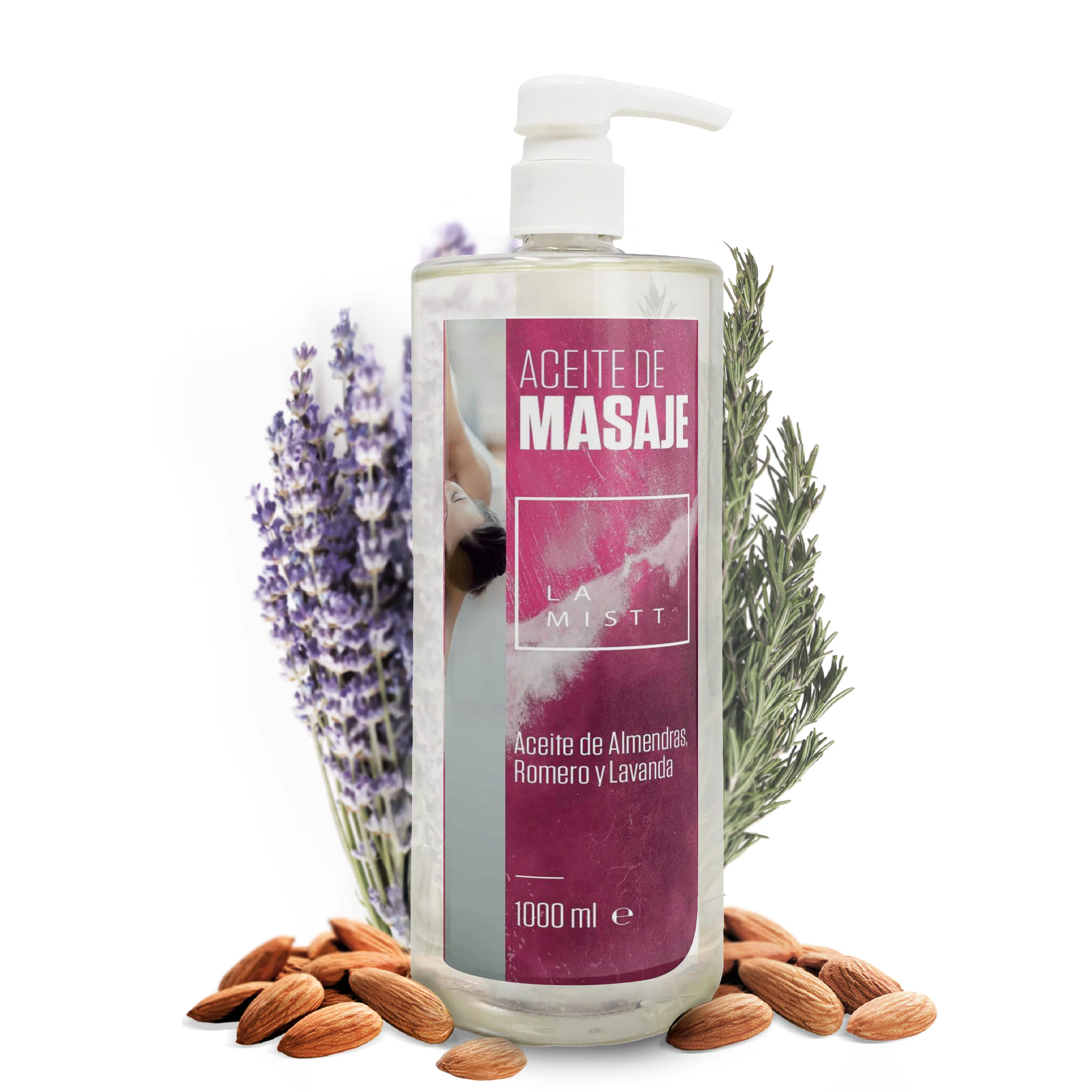 Aceite de Almendras Dulces, Romero, Lavanda 1L | Aceite para Masajes profesionales Fórmula Mejorada | Aceite corporal