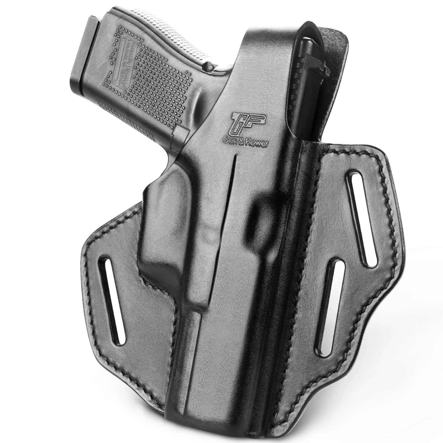 

Holsters Fit Glock 17/19/19X/22/23/31/32/45 Pistol Black 3 Slot Thumb Release Leather Holster Open Muzzle Pistol Pouch Guns Case