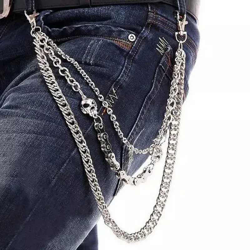 Punk Waist Chain Belt Silver Trousers Chain for Men Jeans Belt Chain for Pants Cool Metal Rock Chain Hiphop Summer Jewelry Man