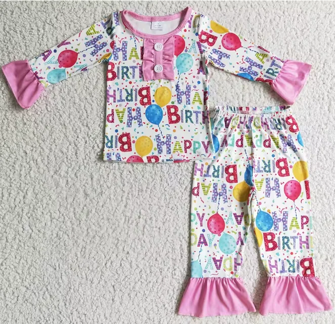 

Hot Sale Baby Girls Pajamas Happy Birthday Boutique Kids Sibling Pajamas Boys Sleepwear Set Long Sleeve Fashion Girl Nightwear