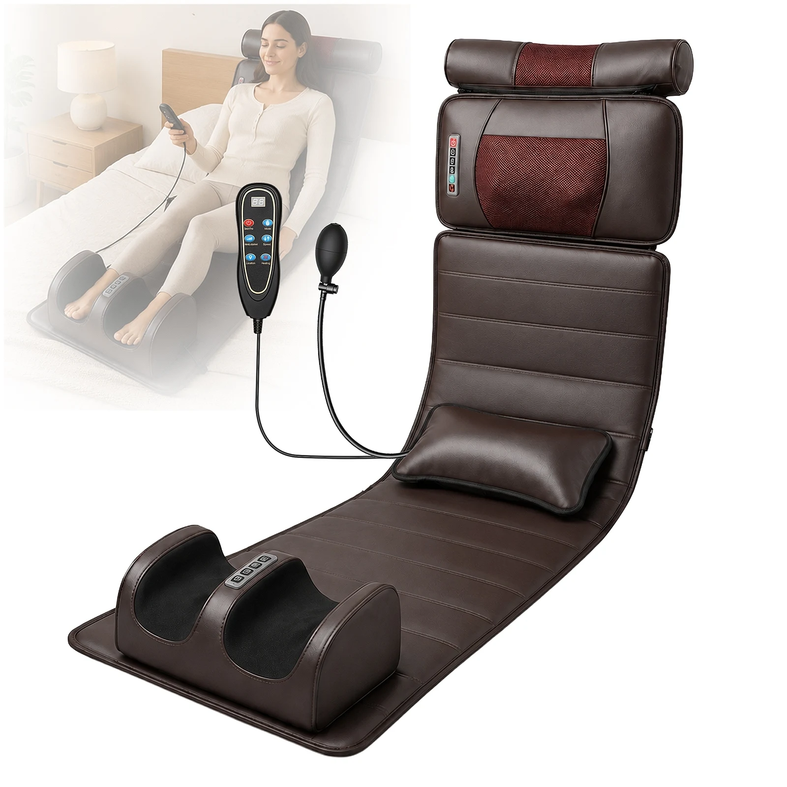 Ganzkörper-Elektromassagematte mit Wärmefunktion, 10-Motor-Vibrationspad, 5 Modi, 3 Stufen, faltbares Kissen für Entspannung zu Hause, auf dem Sofa oder im Bett.