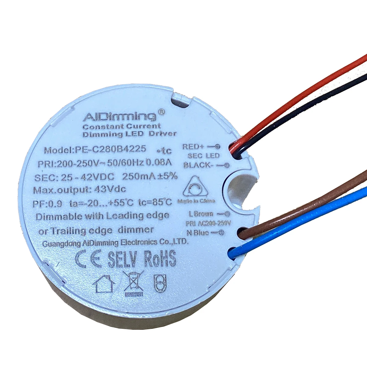 Triac LED Round Dimmable Transformer 10W Constant Current Dimming LED Driver PE-C280