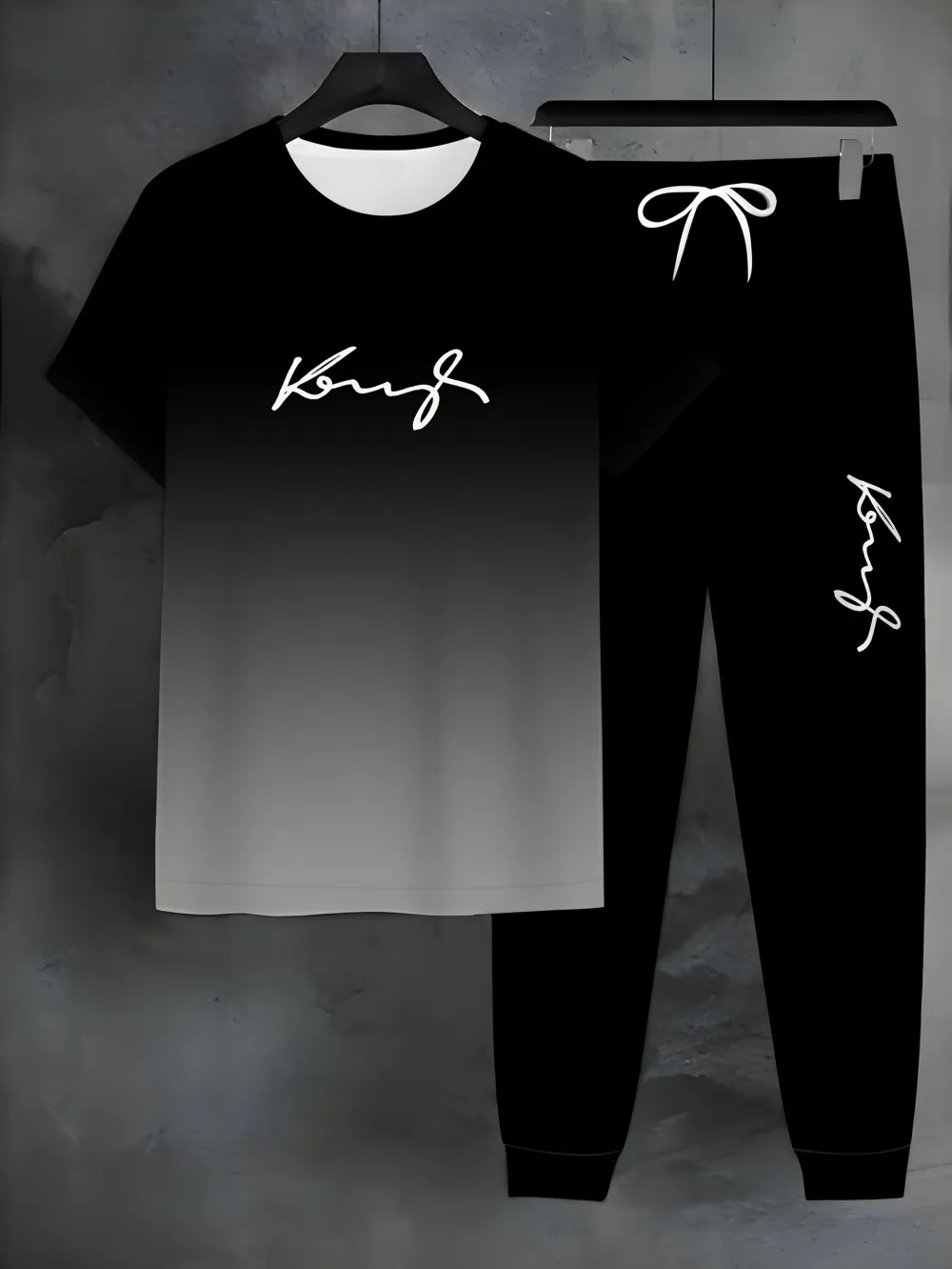 

Fashionable Men's Summer New Gradient Letter Printed Breathable Round Neck T-shirt Pants Set Outdoor Casual Two Piece Set