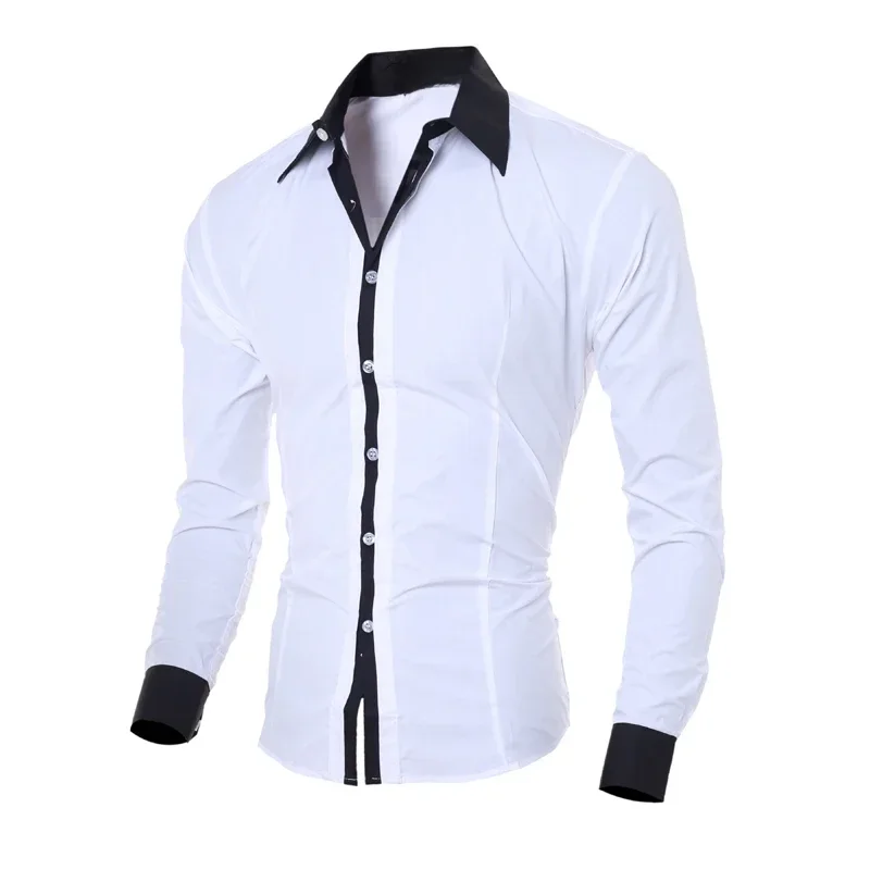 Męskie koszule w paski z długim rękawem Slim White Social Shirts Casual Male Clothes Business Camisa Masculina Chemise christmas shirt — zdjęcie 2