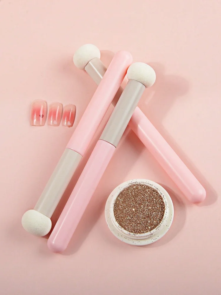 Pennello per Nail Art a Doppia Punta con Sfumatura e Ombreggiatura, Punta a Pennello per Dotting, Manico in Spugna con Strass, Strumento per Pittura Unghie