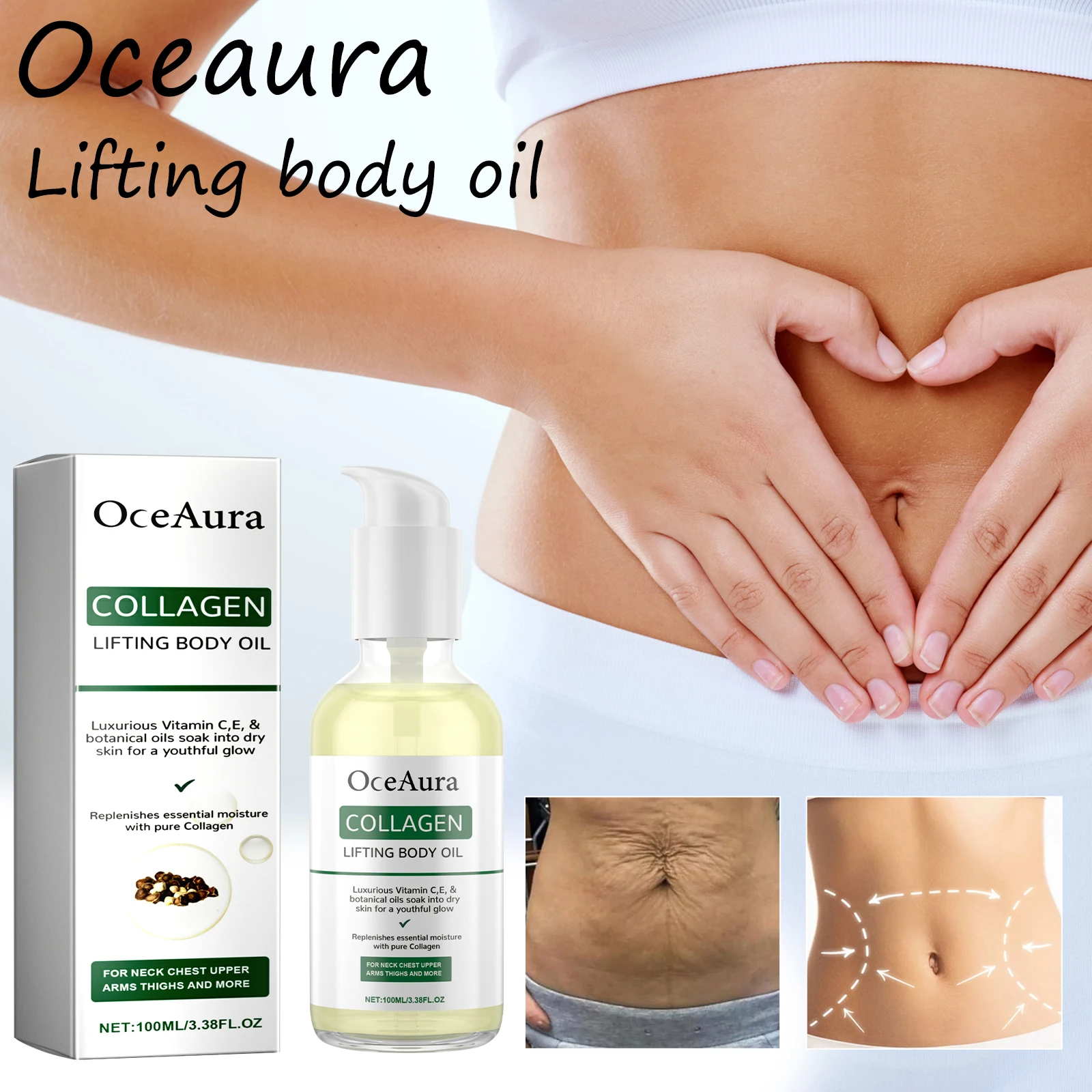 

Коллагеновое эссенционное масло для тела Oceaura, увлажняющее, повышающее эластичность кожи, массаж, укрепление кожи тела, уменьшение провисания, эссенционное масло для тела