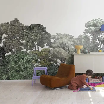 Bellewood-Wald-Tapete, Botanisches Wald-Tapetenpapier mit klassischem Toilettenmuster, basierend auf einer kleinen handgezeichneten Striche
