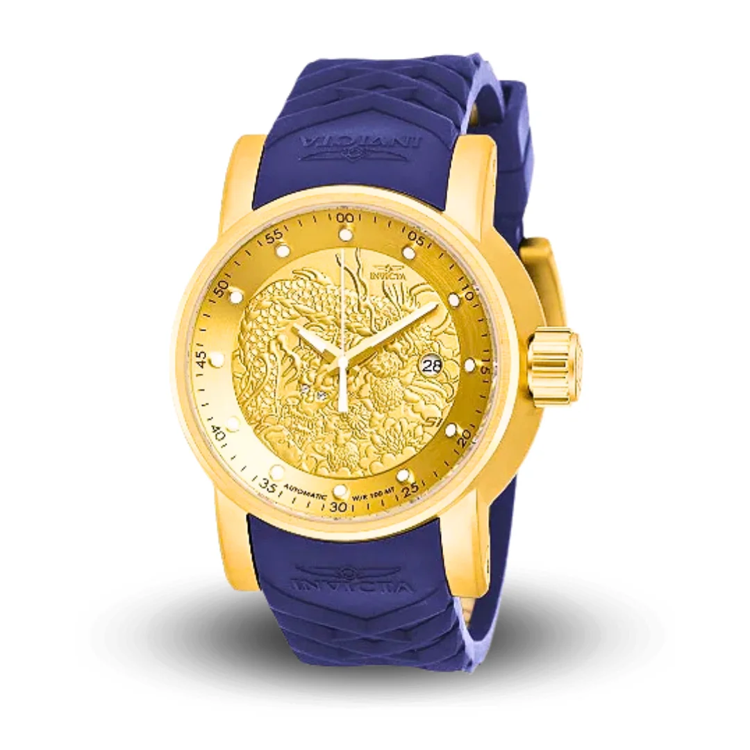 Relógio Invicta Yakuza Automático Banhado a Ouro 18K À Prova D'água Fundo Transparente Enviado na Caixa