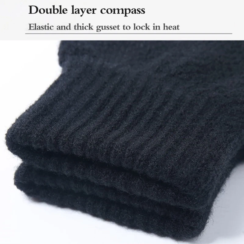 Thick Knitted Men Winter Gloves Imitation Cashmere Two Layer Adult Gloves