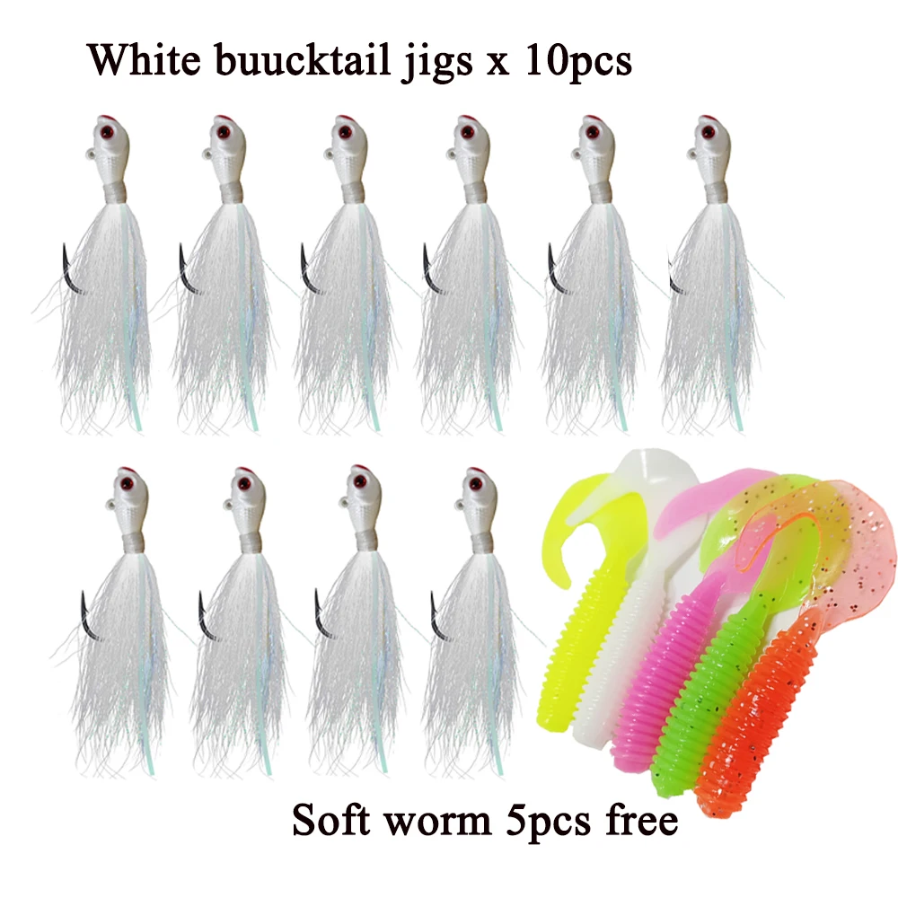 Imagem -02 - Kmucutie Bucktail Jigs Brilha no Escuro Vermes Macios Livres Água Salgada Água Doce Linguado Solha Striper Baixo 1oz 2oz 10 Pcs