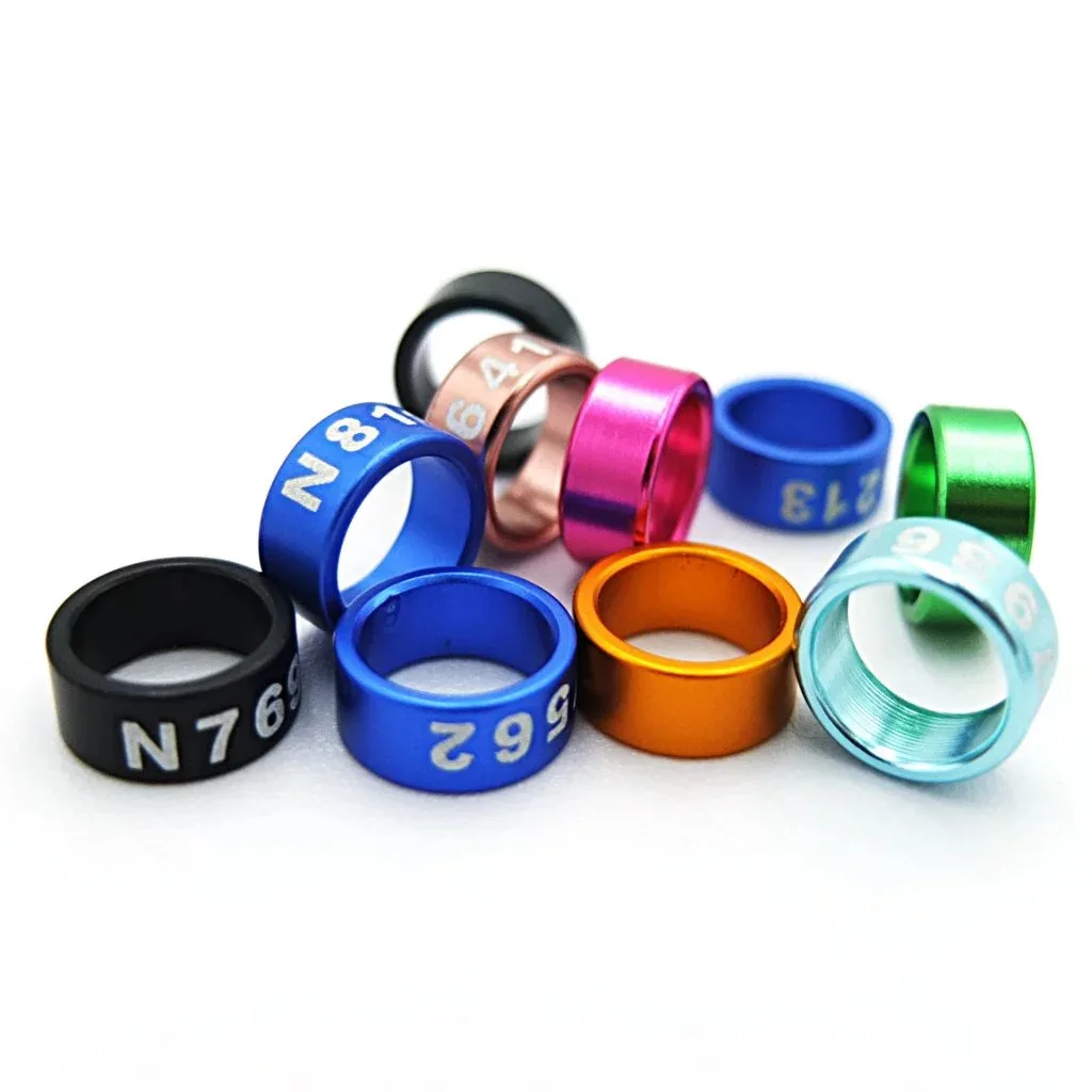 500PCS/LOT Aluminum Closed Bird Leg Rings 2.6mm~8.0mm Assorted colors with unique random numbers