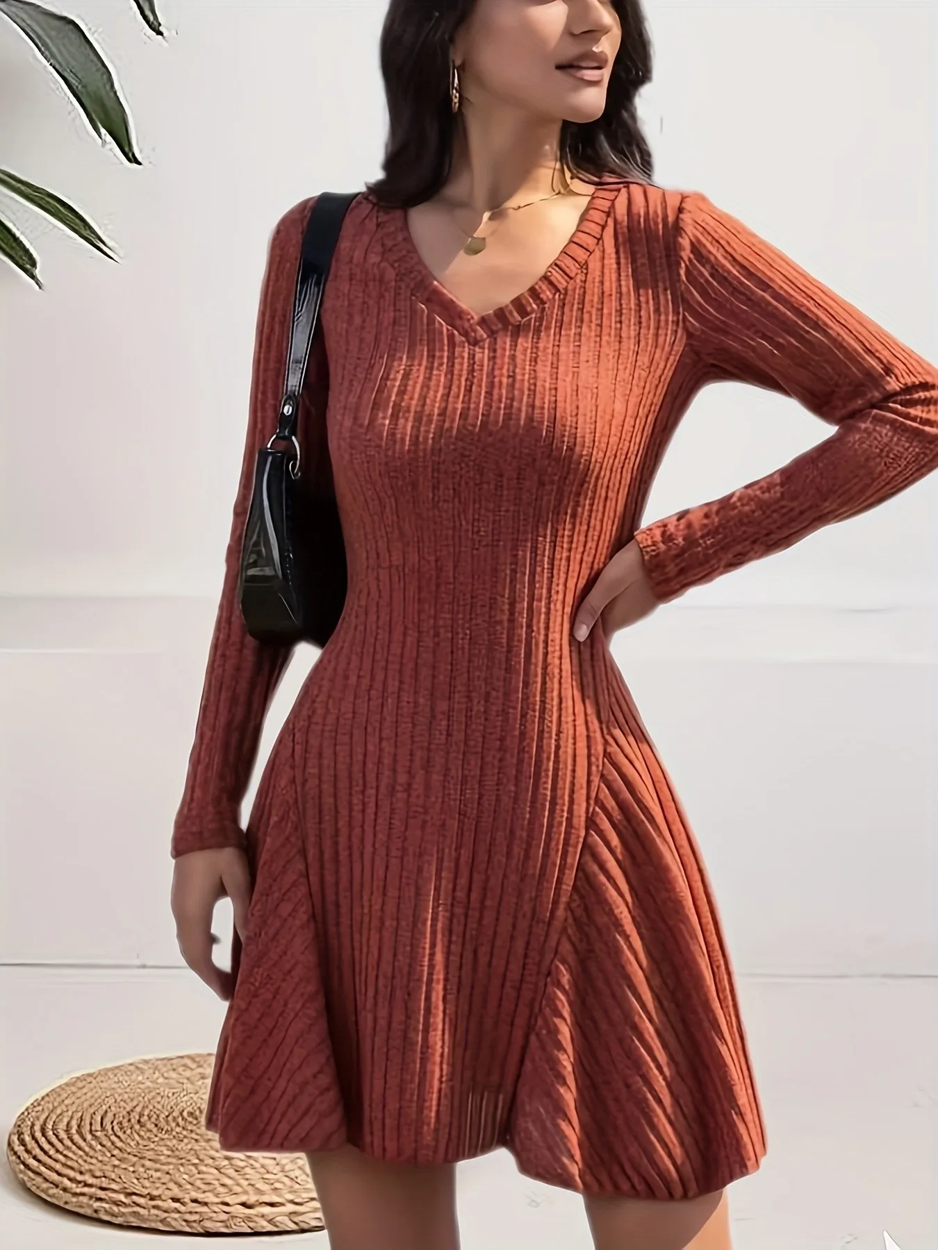 Sukienka damska, casualowa, dopasowana, w jednolitym kolorze, prążkowana, wygodna, oddychająca, modna, jednoczęściowa odzież.