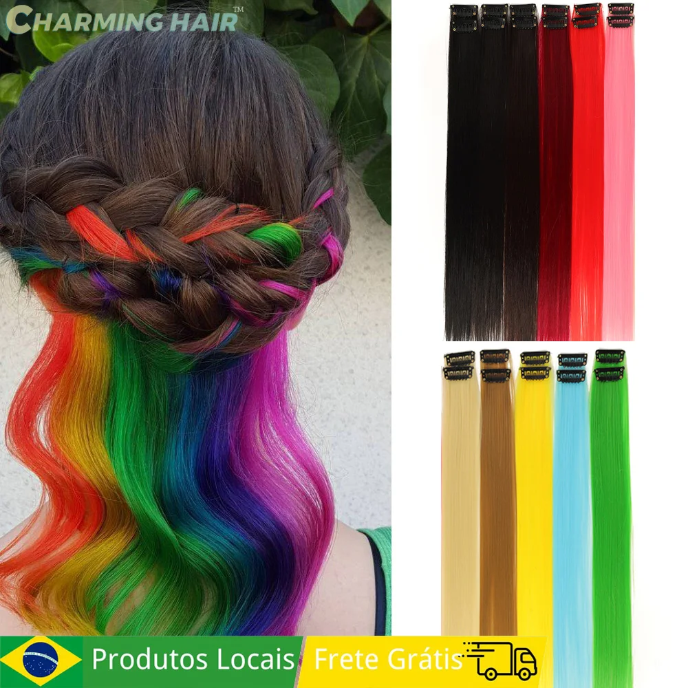 Tic Tac Cabelo Sintético em Extensões Postiços Coloridos Multi Cores Destaques da Festa ,Cosplay ,Festa de Carnaval 10pcs "MODA"