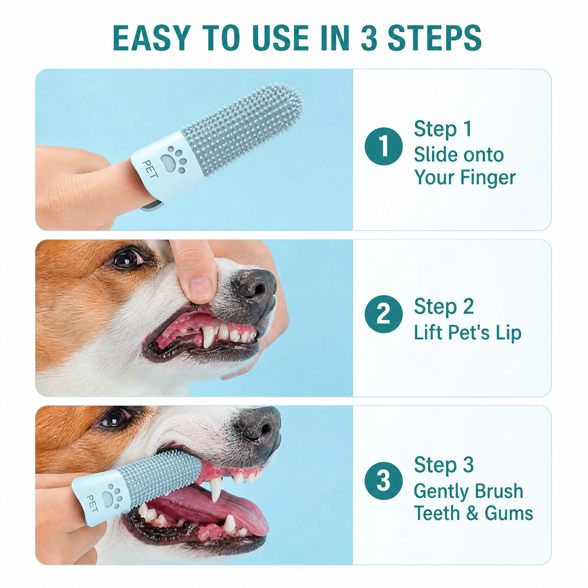 Weiche Silikon-Hundezahnbürste 360 ° Fingerzahnbürste für Hunde und Katzen, langlebiges Haustier-Fingerbürsten-Zahnreinigungswerkzeug für alle Rassen – Detail 8