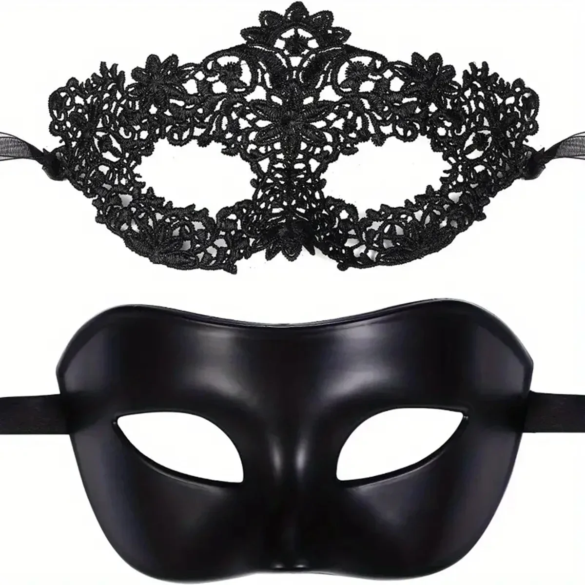 Black Lace Masquerade Máscara Set para Casais, Perfeito para Festa Venetian, Mardi Gras e